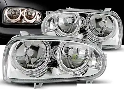 $243.61 • Buy Pair Of Headlights For VW GOLF 3 III 91-97 Halo Rims Chrome DEPO CA LPVW01 XINO 