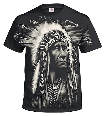 INDIAN FACE NATIVE AMERICAN FULL PRINT COTTON T Shirt/Biker/Wolf/Dream Catcher • £19.95