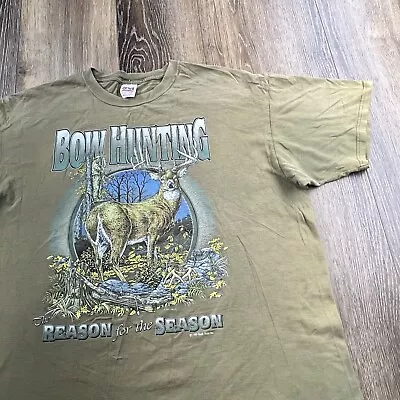 Vintage Deer Shirt Mens XXL Green Faded Buck Bow Hunting Animal Sportsman 90s • $22.46