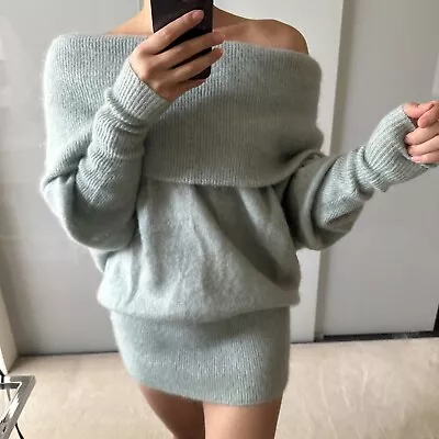 £69 • Buy Acne Studios Off Sholder Jumper Dress In Blue/grey