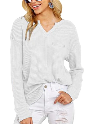 $8.99 • Buy Women V Neck T Shirts For Women Waffle Knit Womens Long Sleeve Tops Casual Tuni