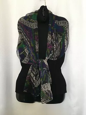 Women's Oblong Scarf Shawl Sheer Abstract Black White Purple  62 Lg 14  Wide B5 • $9.63