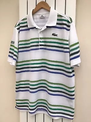 Lacoste Sport Devanlay White Multicoloured Striped Mens Polo Top Size 2XL • £17.95