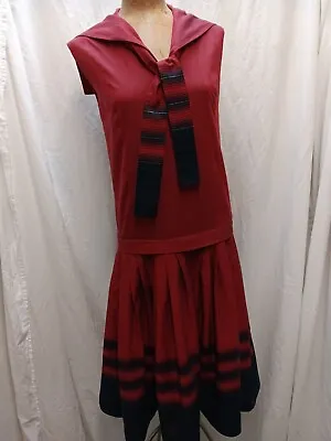 Vintage 1960's 20's Style Drop Waist Red Black Silver Flapper Dress Small • $28