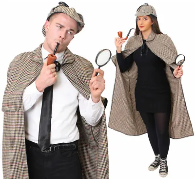 Detective Costume Cape Hat Adults Book Day Character Fancy Dress • £18.99