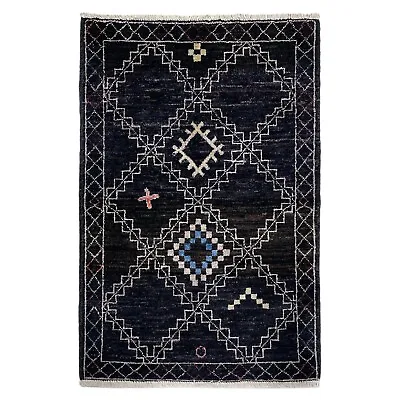 Handmade (2' X 3') Black Southwestern Gabbeh Wool Rug • $108.75