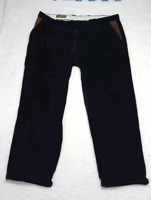 Orvis Men's Corduroy Pants Blue Leather Pocket Trim Cuffed Sz 42x30 Vintage • $31.50