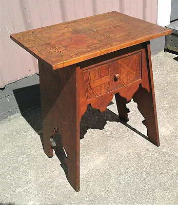 Antique Folk Art Childrens One Drawer Table Nursery Rhyme Old King Cole Dragons • $324.98