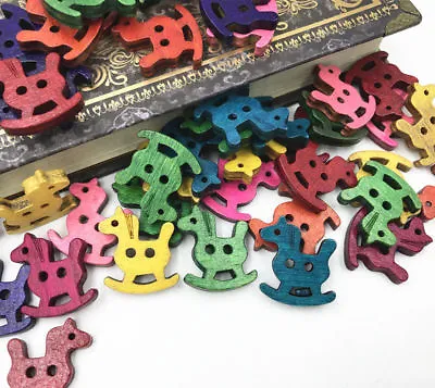 50pcs Trojan Horse Retro Wooden Buttons Sewing Scrapbooking Wood Crafts 24mm • £2.22