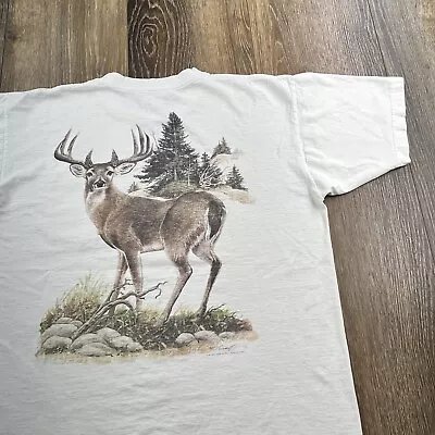 Vintage Deer Shirt Mens L White Buck Hunting Scheels Wildlife Sportsman 90s USA • $22.46