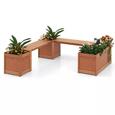 Wood Outdoor Planter Box W/ Seat 2-in-1 Wooden Raised Garden Bed & Bench • $195.95