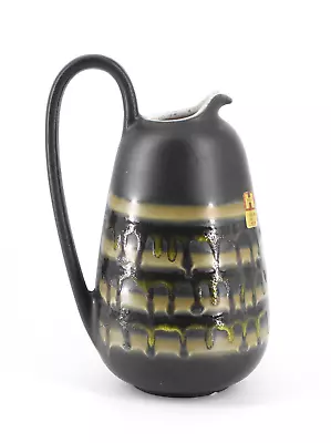 Vintage Haeger Pitcher Black Drip Glaze Alrun Osterberg Original Label 8.5  • $79.95