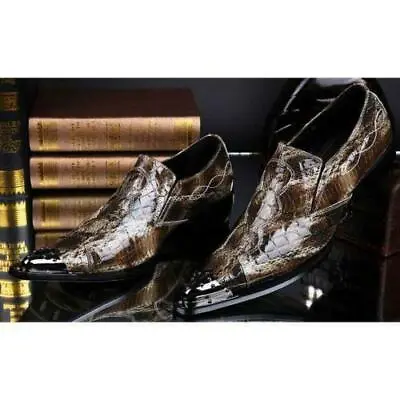 Men Genuine Leather Pointy Toe Snakeskin SLIP-ON Loafer Business Shoes Casual F • £97.19
