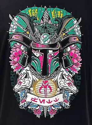 Qwertee Mens T Shirt The Mandolorian Samurai Style Black Large  Gildan 1C • £12.50