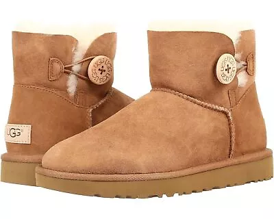 NEW!! Ugg Women's Chesnut Mini Bailey Button II Suede & Sheepskin Boots Size 10 • $90.19