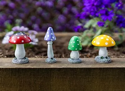 4x Mini Mushroom Garden Ornaments Toad Stool Statues Outdoor Decor Fairy Seats • £10.99