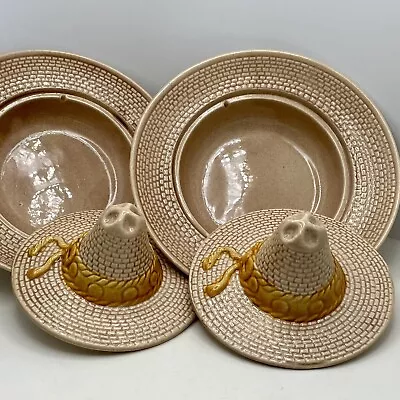 2 Sombrero California Pottery Bowls W/ Lid  80’s Kitsch CINCO DE MAYO 7.5” • $18