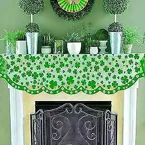 Green Shamrock Mantle Scarf For Fireplace - St Patricks Day Fireplace Cover  • $20.23