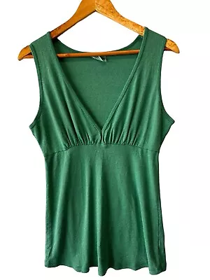 MICHAEL STARS Womens Maternity Top Ruched Front Green Shimmer Sleeveless OS • $18