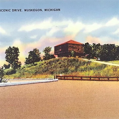 Scenic Drive View -Block House- Muskegon State Park Michigan Postcard 1930-45 • $2.49