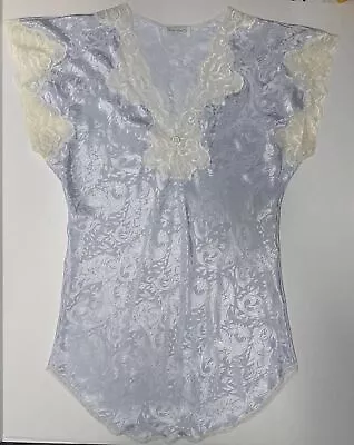 VINTAGE LUCIE ANN II SATIN Blue Floral Lace Chemise NIGHTGOWN Nightie USA Size S • $9.99