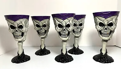 5 Halloween Gray Purple Skull Skeleton Hand Goblets Wine Glass Cups Plastic Bone • $15