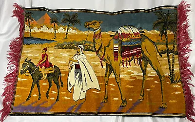 Vintage Middle Eastern Tapestry Camels Arabian Wall Hanging Floor Mat 24 By 36in • $22.99