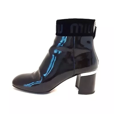 Auth Miumiu - Black Patent Leather Velour Women's Boots • $192