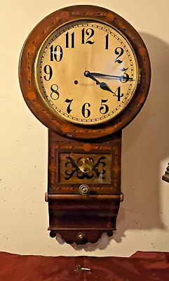 Antique Working School House Anglo-American New Haven Round Top Drop Wall Clock • $125