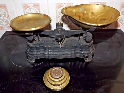 £10 • Buy Antique Victorian Kitchen Scales & Brass Weights
