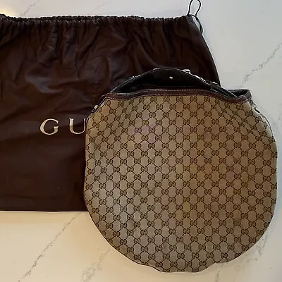 Gucci Auth GG Monogram Canvas Horsebit Leather Shoulder  Hobo Handbag • $450