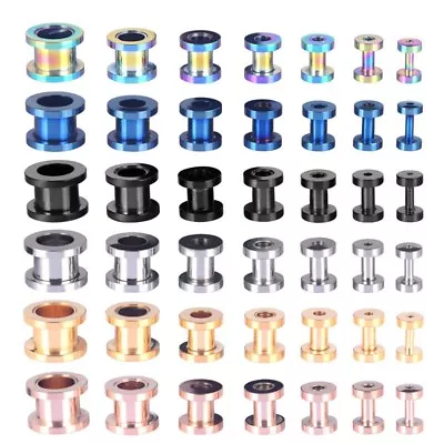 $10.99 • Buy 14pcs Screw Fit Tunnels Plugs 12G-00G Surgical Steel Ear Gauges Set Earrings