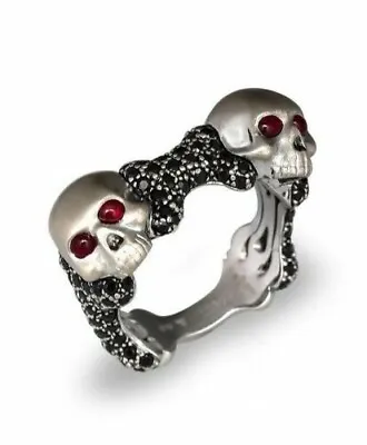  Stephen Webster Men's Black Sapphire & Ruby Skull & Bone Ring Size 10 • $395