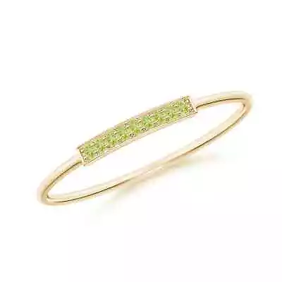 Pave Set Peridot Bar Ring With Milgrain In 14K Yellow Gold Size 8 • $305.10