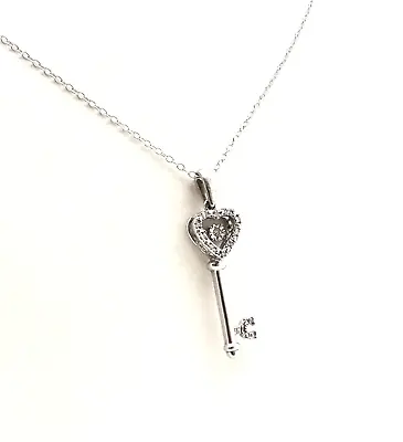 Sterling Silver Diamond Unstoppable Love Key To My Heart Pendant Necklace 20in • $90.25