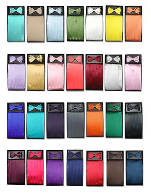 SILK Cumberbund & BowTie Solid Color Men's Cummerbund Bow Tie Set Over 25 Colors • $29.95