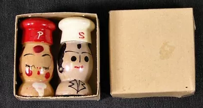 Vintage Hand Painted Wood Salt & Pepper Shaker Set Chefs Japan • $10