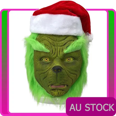 The Grinch Full Head Mask Christmas Santa Xmas Cosplay Stole Costume Accessory • $26.99