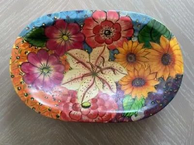 £8.99 • Buy Gorgeous Hand-Painted Decorative Wooden Fruit Bowl With Vibrant Flower Pattern