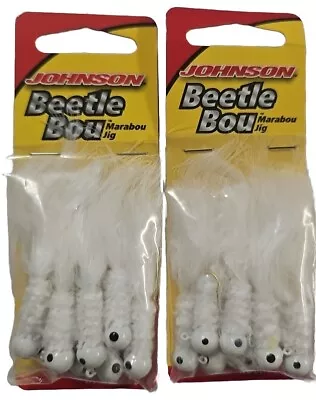 Lot Of 2 Johnson Beetle Bou Marabou Jig Fish Bait Hook White 1/8 Oz. 8 Pk. • $12.59