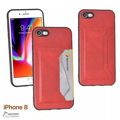 Red Side Pu Leather Card Holder Back Case Cover For IPhone 7 7 Plus 8 8 Plus • $4.99