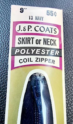 Vintage J&P Coats & Clark's Coil Zipper 9   13 Navy NOS Skirt Or Neck  • £5.55