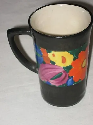 260 Antique J Mrazek Pottery Peasant Art Czechoslovakia Black Floral Mug • $23