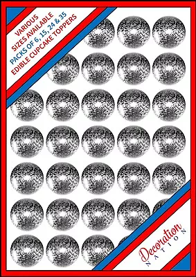 35 X Silver Disco Ball Edible Wafer Cupcake Cake Toppers 6 15 24 Party Dance 80s • £3.49