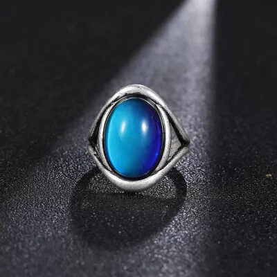 New Trendy Women Antique Sliver Plate Emotion Color Change Mood Stone Ring • $10.59