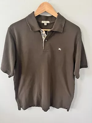 Burberry London Mens Brown Short Sleeve Collared Novacheck Polo Shirt Size Large • $44.99