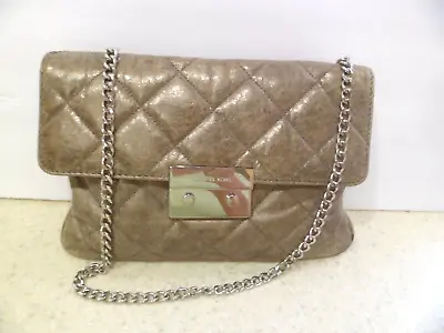 MICHAEL KORS Metallic Grey Slim Quilted Leather Flap-Over Shoulder Bag • $27