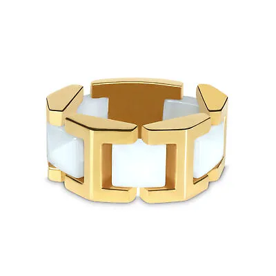Versace White Ceramic Pyramids Flexible Ring In 18K Yellow Gold • $940