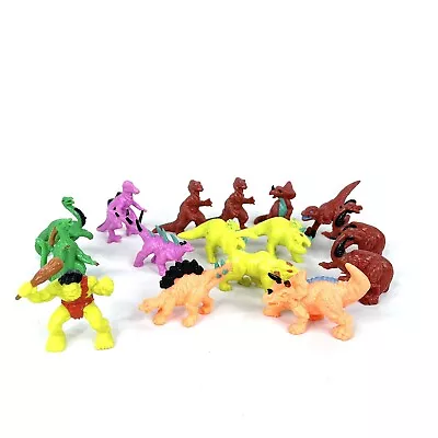 14x Vintage Meg Plastic Toy Dinosaurs + 1 Caveman Neon Multicoloured Bulk Lot • $29.95