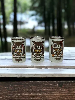VTG Owl Otagiri Small Ceramic Glasses Cups Handcrafted Japan Set Of 3 Cute! • $23.90